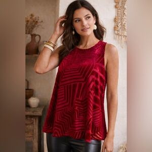 Sunday in Brooklyn Labyrinth Swing Top M Merlot Red Burnout Velvet Anthropologie